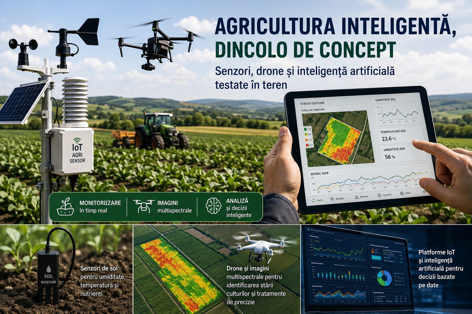 Agricultura inteligentă, dincolo de concept: senzori, drone și inteligență artificială testate în teren